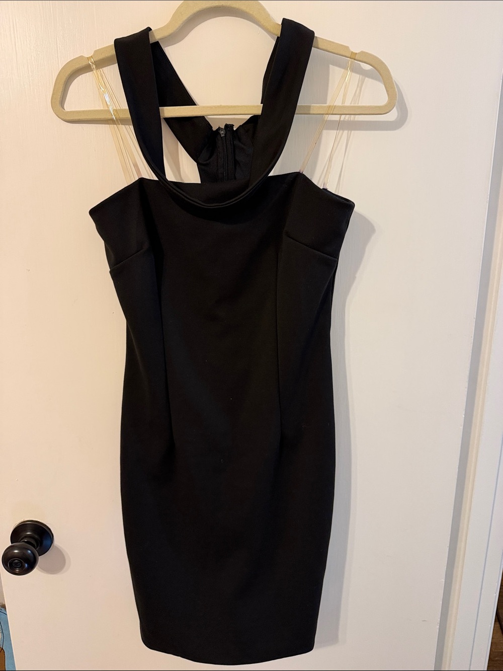 DO+BE Small Black Mini Bodycon Dress with Scoop Neck Attached Scarf